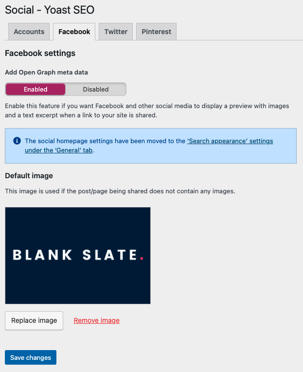 Screenshot of the settings in Yoast SEO Plugin needed to set up a generic Open Graph image sitewide