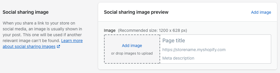 Screenshot of sitewide Open Graph image setting in Shopify