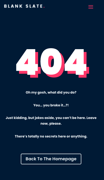 screenshot of the blank slate digital 404 page