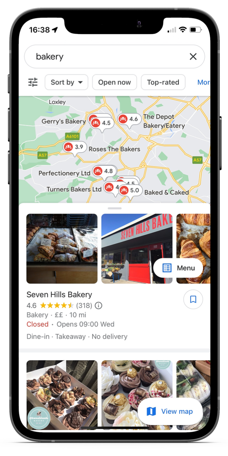 bakery search on google maps