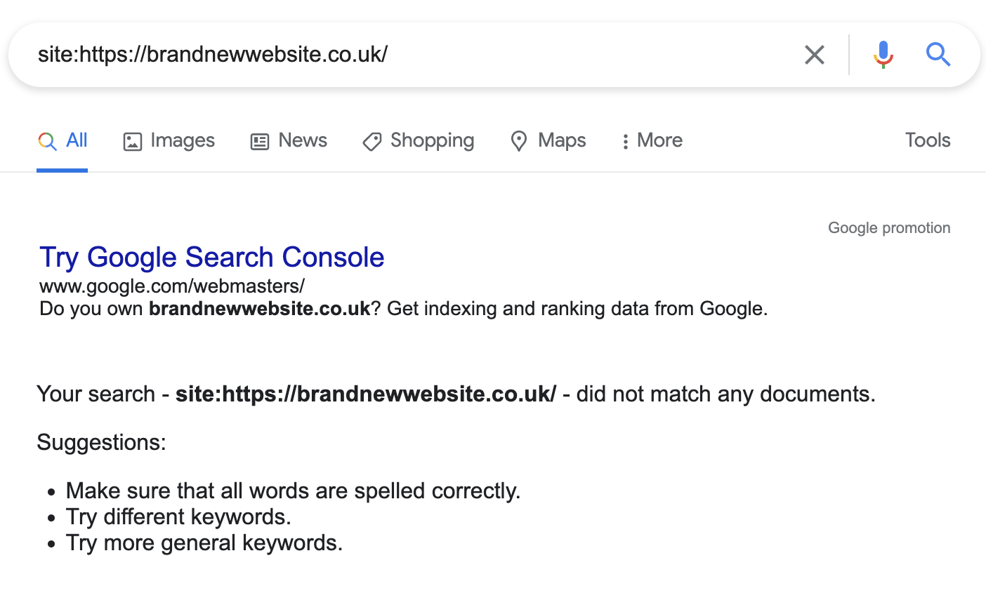 site search returning no results