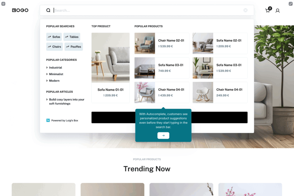 Luigis Box Search Demo Screenshot