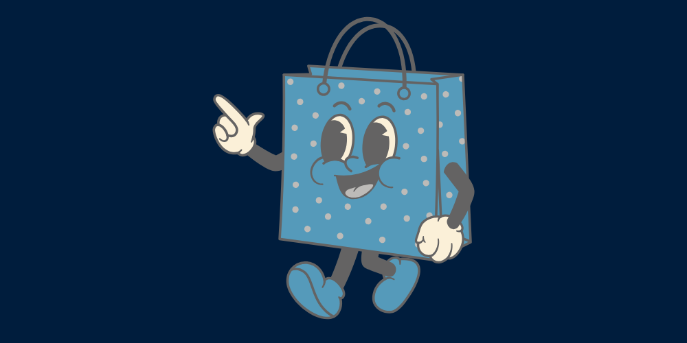 Cartoon shopping bag in rubberhose style