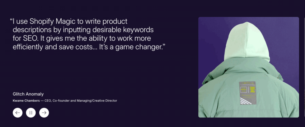 Shopify Magic Testimonial Screenshot